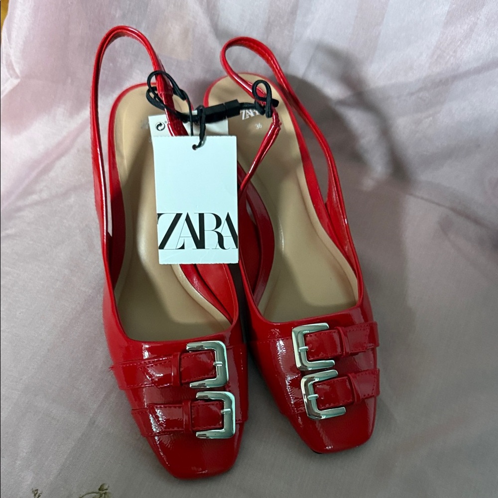 Zara Red Patent Slingback Heels